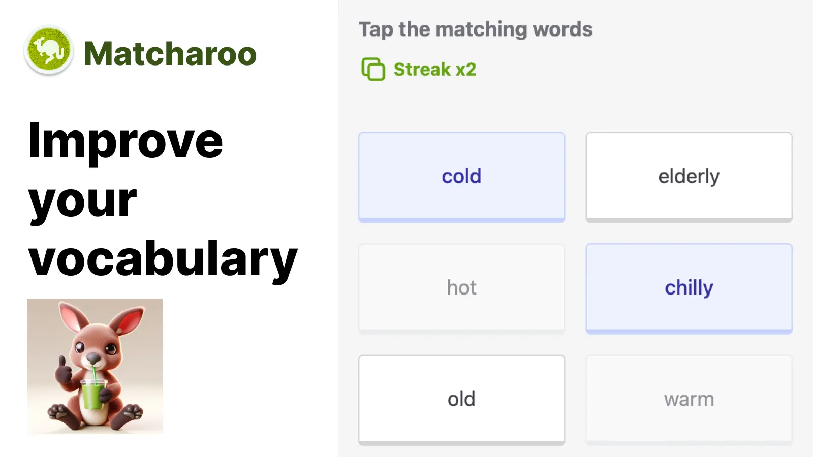 Matcharoo. Improve your vocabulary fast